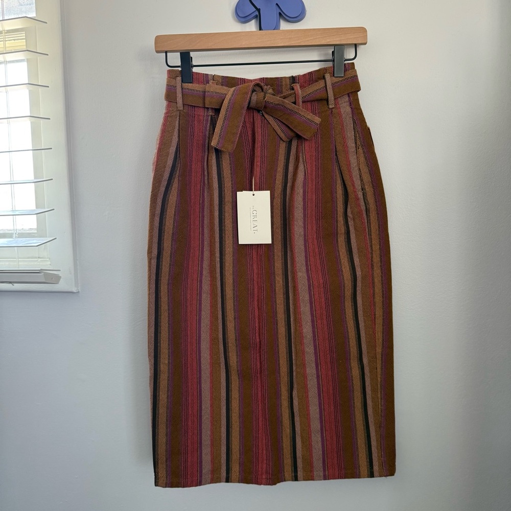The Great. 0 NEW Trouser Pencil Skirt Bolero Stripe Belt Career Office Pink Tan